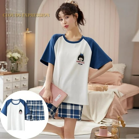 QWZNDZGR Summer New Knitted Cotton Cute Cartoon Pyjamas Set Women Pajamas Casual Plaid Sleepwear Short Nightwear Sleeve Homewear Fashion
QWZNDZGR Summer New Knitted Cotton Cute Cartoon Pyjamas Set Women Pajamas Casual Plaid Sleepwear Short Nightwear Sleeve Homewear Fashion