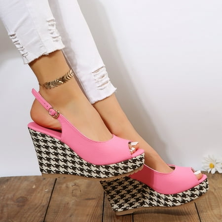 Women‘s Houndstooth Platform Wedge Sandals Peep Toe Solid Color Buckle Strap Shoes Fashionable Ankle Strap Shoes
Women‘s Houndstooth Platform Wedge Sandals Peep Toe Solid Color Buckle Strap Shoes Fashionable Ankle Strap Shoes