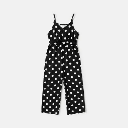 PatPat Kid Girl Polka dots Surplice Neck Belted Slip Jumpsuits