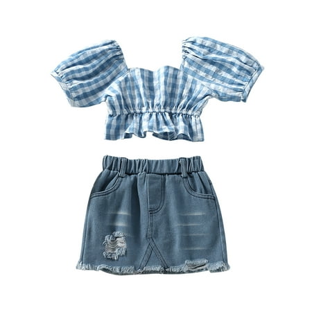 Musuos Little Girls Off Shoulder Short Sleeve Plaid Print Crop Top Ripped Denim Skirt
Musuos Little Girls Off Shoulder Short Sleeve Plaid Print Crop Top Ripped Denim Skirt