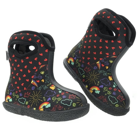 MCIKCC Baby Waterproof Rubber Rain/Snow Boots for Toddler Boys & Girls Black 5