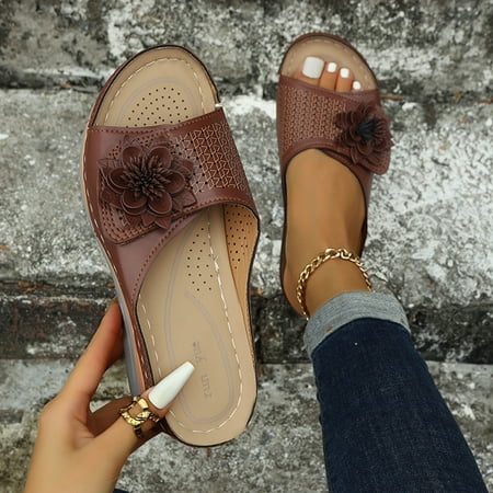 Aayomet Platform Sandals Ladies Fashion Solid Color Cutout Leather Flower Open Toe Wedge Platform Sandals Coffee 9
Aayomet Platform Sandals Ladies Fashion Solid Color Cutout Leather Flower Open Toe Wedge Platform Sandals Coffee 9