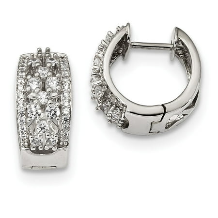 15mm Sterling Silver Cubic Zirconia Hinged Hoop Earrings