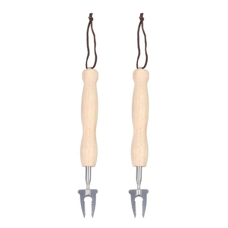 Hemoton 2Pcs Outdoor Telescopic Barbecue Forks with Gourd-shaped Wooden Handle