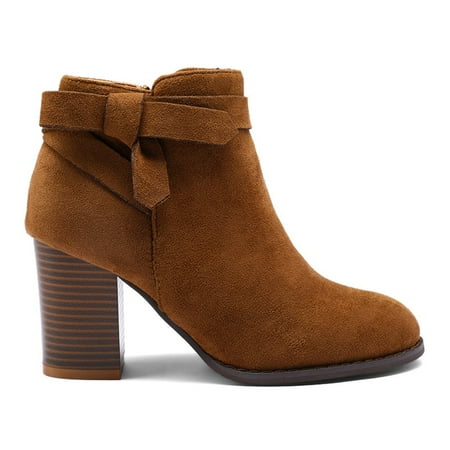 Mysoft Women s Ankle Boots with Chunky Heel Brown Faux Suede Booties 7M