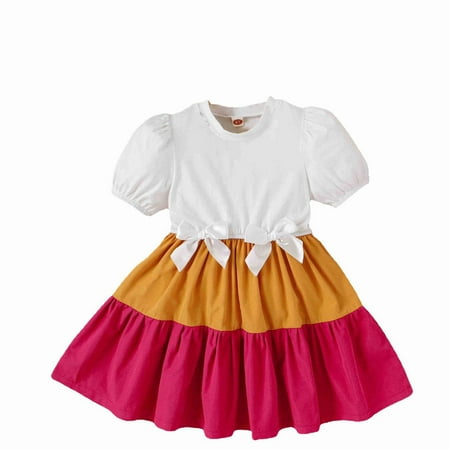 Summer Girls Dress Small Medium Sized Children S Pullover Puff Sleeve Bowknot Color Matching A Line Is Suitable For Children Aged 4 To 7 Baby Girl Clothes
Summer Girls Dress Small Medium Sized Children S Pullover Puff Sleeve Bowknot Color Matching A Line Is Suitable For Children Aged 4 To 7 Baby Girl Clothes