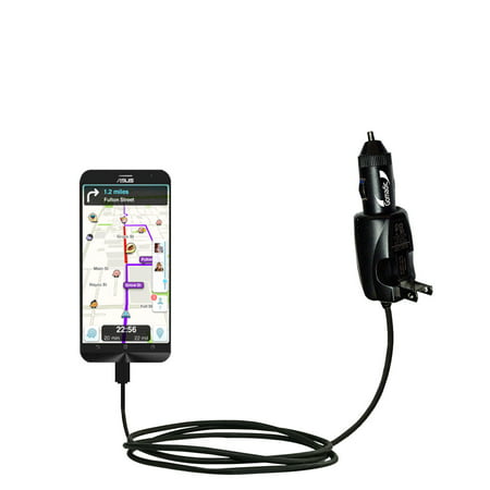 Intelligent Dual Purpose DC Vehicle and AC Home Wall Charger suitable for the Asus ZenFone 2 - Two critical functions, one unique charger - Uses Gomad