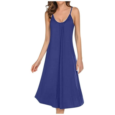 CieKen Women Solid Color Long Pajamas Home Service Thin Strap Dress