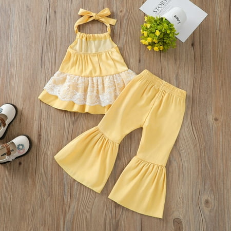 DNDKILG Infant Baby Toddler Girls Halter Outfits Lace Shirts and Pants Set Clothes Set Short Sleeve Summer with Yellow 6M-3Y 110
DNDKILG Infant Baby Toddler Girls Halter Outfits Lace Shirts and Pants Set Clothes Set Short Sleeve Summer with Yellow 6M-3Y 110