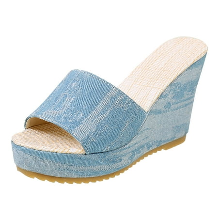 ZAROYEAX Ladies Summer Casual Worn Do Old Denim Beach Outside Wear Thick Bottom Slope with Large Size Sandals Slippers
ZAROYEAX Ladies Summer Casual Worn Do Old Denim Beach Outside Wear Thick Bottom Slope with Large Size Sandals Slippers
