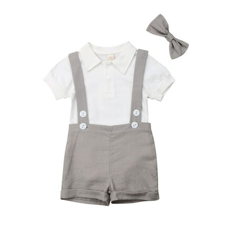 Baby Boy Clothing Set Outfits 3pcs Short Sleeve Gentleman T-Shirt Romper Jumpsuit +Overall Shorts Summer Party Outfits
Baby Boy Clothing Set Outfits 3pcs Short Sleeve Gentleman T-Shirt Romper Jumpsuit +Overall Shorts Summer Party Outfits