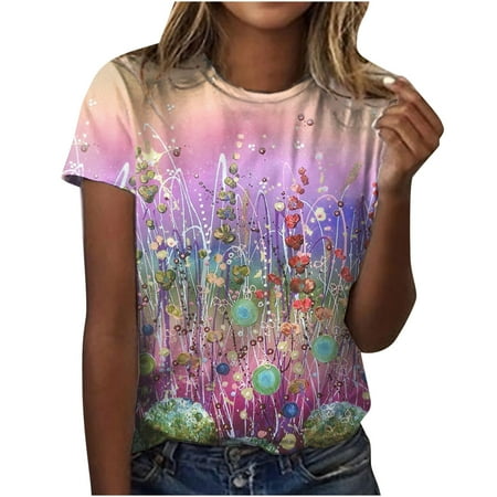 Summer Women Casual Top Fashion Floral Print Short Sleeve Shirt Loose Crew Neck Soft Shirt Comfy Sexy Tunic Tee 
Summer Women Casual Top Fashion Floral Print Short Sleeve Shirt Loose Crew Neck Soft Shirt Comfy Sexy Tunic Tee