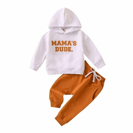 Efsteb Newborn Infant Baby Boys Girls Outfit Casual Letter Print Crew Neck Long Sleeve Heeded Tops Drawstring Long Pants Outfits Sets