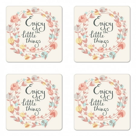 Enjoy the Little Things Coaster Set of 4 Flower and Leaf Silhouettes with Colorful Dots on Eggshell Backdrop Square Hardboard Gloss Coasters Standard Size Multicolor by Ambesonne
Enjoy the Little Things Coaster Set of 4 Flower and Leaf Silhouettes with Colorful Dots on Eggshell Backdrop Square Hardboard Gloss Coasters Standard Size Multicolor by Ambesonne