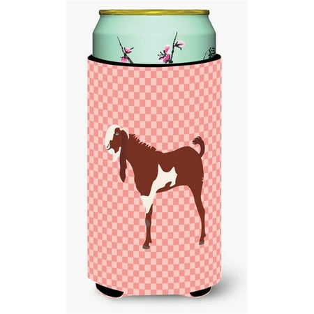 Jamnapari Goat Pink Check Tall Boy Beverage Insulator Hugger