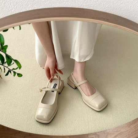 2022 Flat Shoes Women Leather Shoes Square Toe Spring Autumn Single Shoes Mary Jane Black Simple