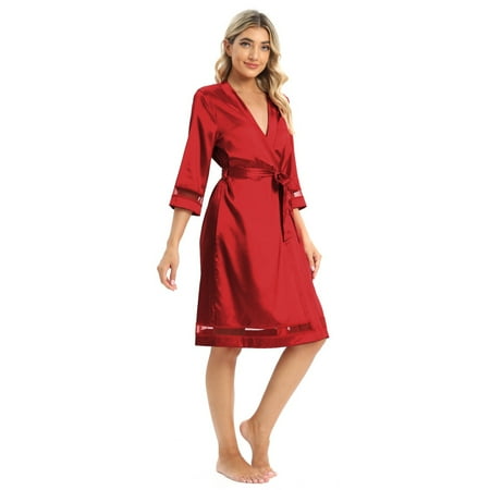 Women s Short Satin Robes Kimono Silky Bride Bridesmaids Wedding Party Bathrobe V Neck Sleepwear with 3/4 Sleeve
Women s Short Satin Robes Kimono Silky Bride Bridesmaids Wedding Party Bathrobe V Neck Sleepwear with 3/4 Sleeve