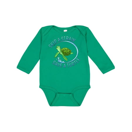 

Inktastic Skip a Straw Save a Turtle with Cute Green Sea Turtle Gift Baby Boy or Baby Girl Long Sleeve Bodysuit