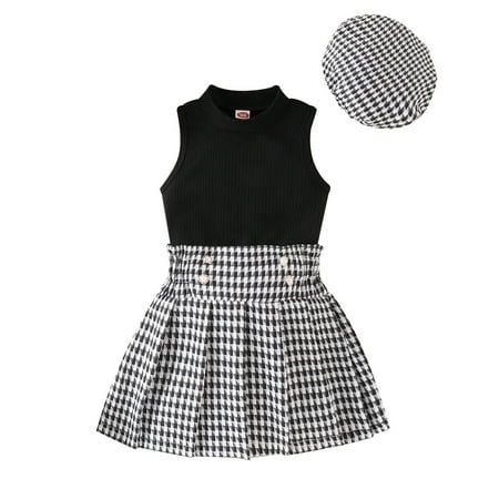 Toddler Suit Girls Sleeveless Ribbed Tops Plaid Skirt With Hat 3pcs Suit Outfits For Babys Clothes Big Girls Sweat Outfits
Toddler Suit Girls Sleeveless Ribbed Tops Plaid Skirt With Hat 3pcs Suit Outfits For Babys Clothes Big Girls Sweat Outfits