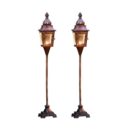 2 Pack Candle Lantern - Floor Standing Metal Candle Lantern with Pedestal Base