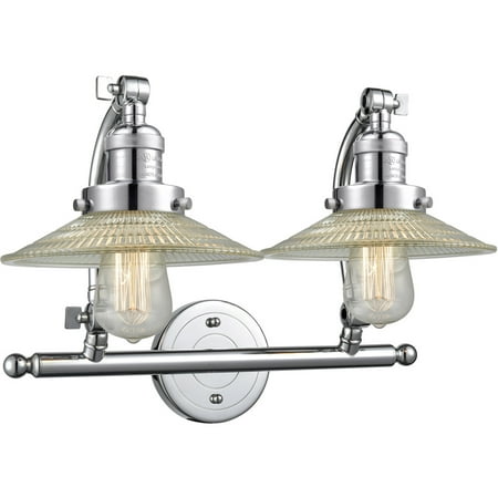 Polished Chrome Tone Bathroom Vanity 18 Wide Clear Glass Steel/Cast Brass Medium Base LED 2 Light Fixture