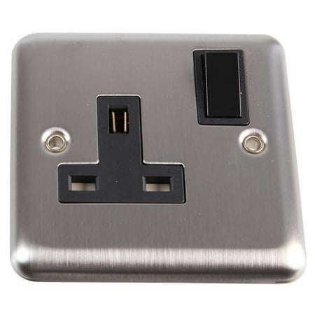 VOLEX ACCESSORIES 1 Gang DP 13A Switched Socket Brushed Stainless Steel / Black