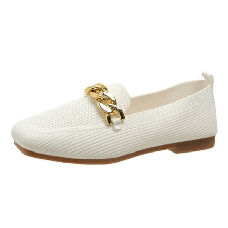 Cathalem Ladies Fashion Solid Color Breathable Knitted Metal Chain Decorative Flat Sole Casual Shoes White 40
Cathalem Ladies Fashion Solid Color Breathable Knitted Metal Chain Decorative Flat Sole Casual Shoes White 40