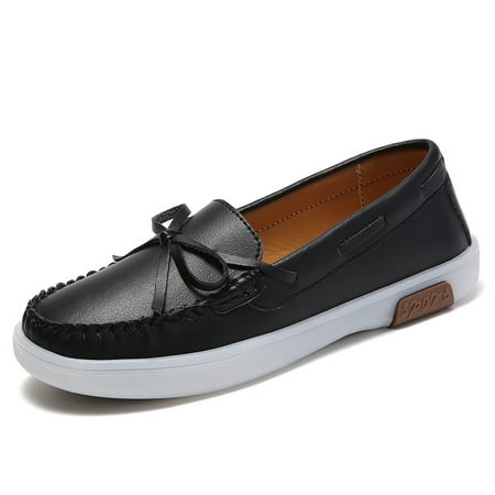 Ladies Flat Shoes Loafers New Style Bow Decor Non-slip Slip-on Peas Shoes