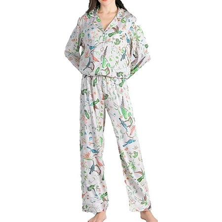 CoCopeaunts Womens Pajamas Silk Satin 2 Piece Outfit Long Sleeve Lapel Shirt Tops Wide Leg Loungewear Print Pajama Set
CoCopeaunts Womens Pajamas Silk Satin 2 Piece Outfit Long Sleeve Lapel Shirt Tops Wide Leg Loungewear Print Pajama Set