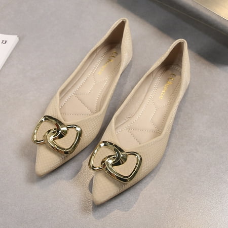 Women‘s Flat Shoes Pointed Toe Metal Decor Beanie Shoes