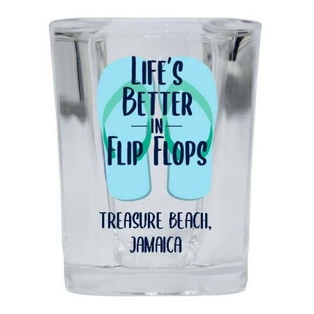 Treasure Beach Jamaica Souvenir 2 Ounce Square Shot Glass Flip Flop Design 4-Pack