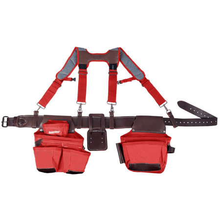 Bucket Boss Leather Hybrid Toolbelt W Suspenders-Red