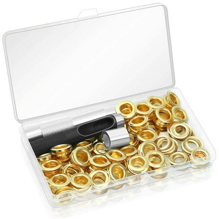 120 Sets Grommet Tool Kit Grommet Kit 1/2 Inch with Tools and Storage Box Gold