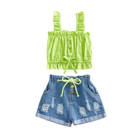 Afunbaby Girl Summer Ripped Outfit Denim Shorts Off Shoulder Backless Tops 2 Pieces Clothing Set for Age 1-6 Years 
Afunbaby Girl Summer Ripped Outfit Denim Shorts Off Shoulder Backless Tops 2 Pieces Clothing Set for Age 1-6 Years