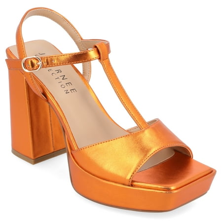 Journee Collection Womens Parson Metallic Vegan Leather Platform Sandals