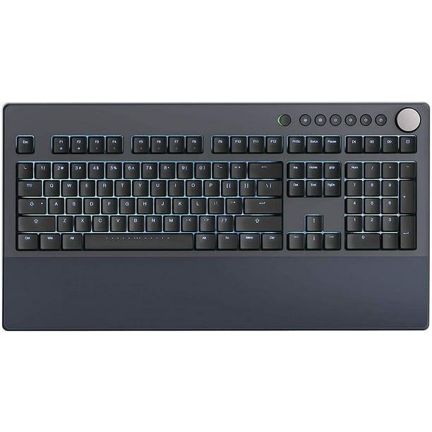 iKBC Table E412 White Backlit LED Mechanical Keyboard with Cherry MX Red Switch for Windows/Mac, Full Size Keyboards with Built-in Palmrest, Dark Gray Case, Black ABS 108 Keycaps, ASIN/US QWERTY