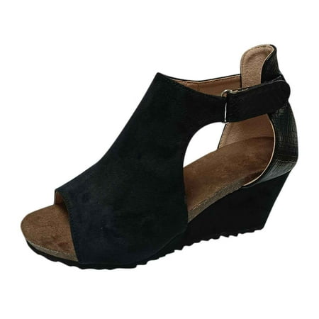 TOYFUNNY Womens Wedge Fish Mouth Roman Style Casual Sandals