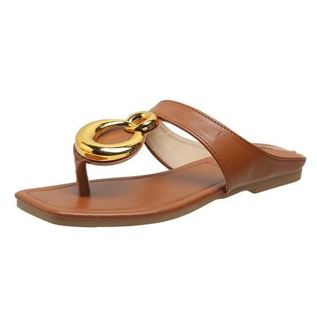 Gzea Cute Slippers Ladies Fashion Summer Solid Leather Surface Metal Buckle Open Toe Flat Bottom Beach Slippers Brown 39
Gzea Cute Slippers Ladies Fashion Summer Solid Leather Surface Metal Buckle Open Toe Flat Bottom Beach Slippers Brown 39