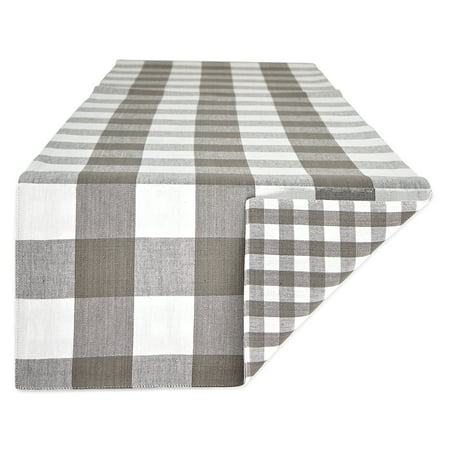 DII Gray/White Reversible Gingham/Buffalo Check Table Runner 14x72 14x72