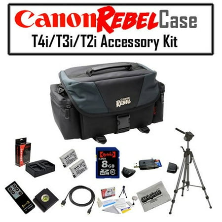 Canon REBEL Gadget Bag For EOS or Rebel Cameras with (2) LP-E8 2000mAh Ultra High Capacity Li-ion Battery Packs, 8 GB SDHC Memory Cards, OPT-7000 Tripod and MORE for Canon EOS Rebel T2i T3i T4i T5i