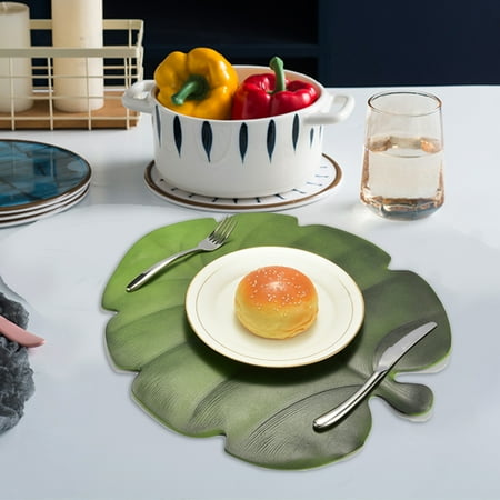 KAOU Artificial Monstera Leaf Kitchen Placemat Mat Bowl Anti-Slip Pad Table Decor