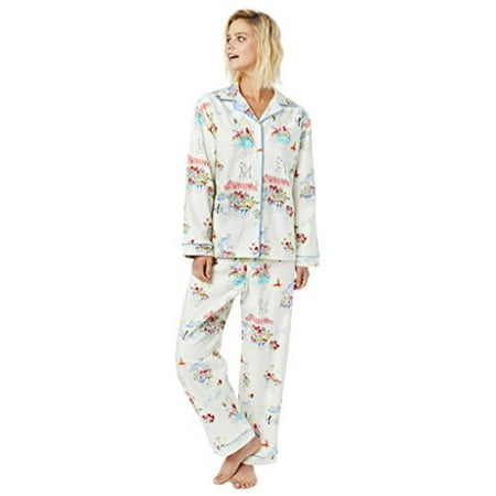The Cat s Pajama Flannel Pajama - Flower Cart White - Women Large