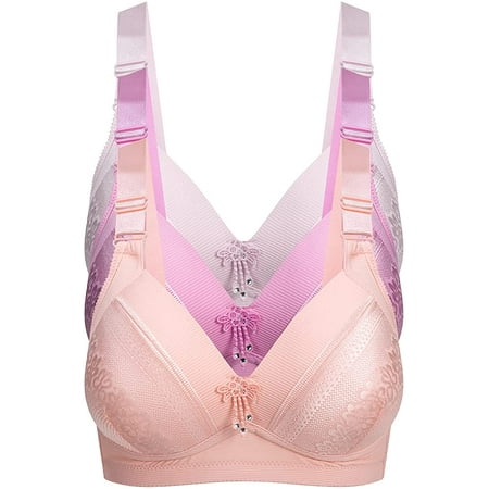 GAI YI 40C Bras for Women 3 Pack Women s All Day Comfort Bra No Wire Jacquard and Mesh Light Padded Bra A 40C