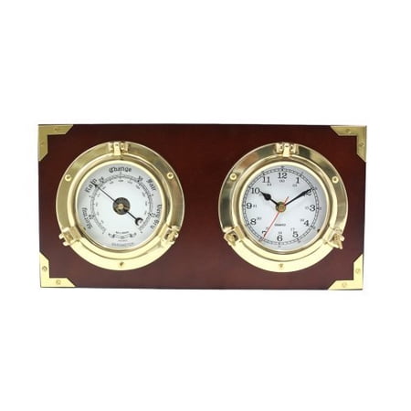 Bey-Berk Porthole Clock & Barometer on Teak Wood