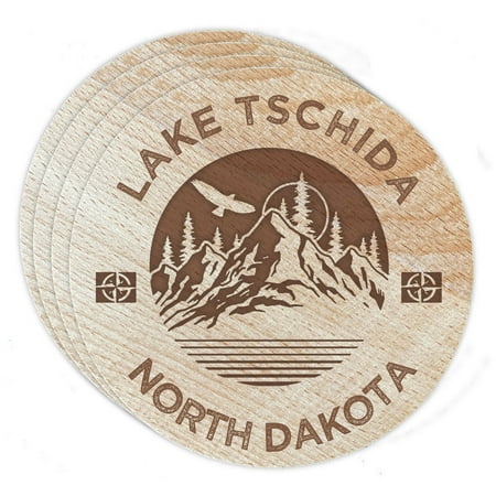 Lake Tschida North Dakota 4 Pack Engraved Wooden Coaster Camp Outdoors Design