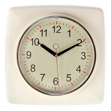 Lily’s Home Square Retro Kitchen Wall Clock, Large Dial Quartz Timepiece, Ivory, 11â€