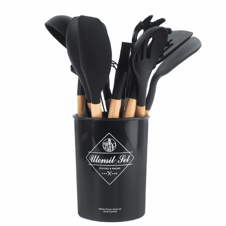 JUSTUP Kitchen Utensils Set 12 Pcs Non-Stick Silicone Cooking Utensils Set With Storage Bucket Sturdy Wooden Handle Heat Resistance Silicone Spatula Spoon Kitchen Gadgets Utensils Set,Black
JUSTUP Kitchen Utensils Set 12 Pcs Non-Stick Silicone Cooking Utensils Set With Storage Bucket Sturdy Wooden Handle Heat Resistance Silicone Spatula Spoon Kitchen Gadgets Utensils Set,Black