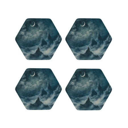 Leather Coasters Set of 4 - Mysterious Moonlit Mountains Lightweight Non-Slip Drink Coasters for Desk Anti-Scalding Desk Cup Coasters for Office Table Decor Hexagon
Leather Coasters Set of 4 - Mysterious Moonlit Mountains Lightweight Non-Slip Drink Coasters for Desk Anti-Scalding Desk Cup Coasters for Office Table Decor Hexagon