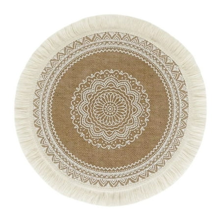 Mandala Round Placemat Boho Woven Macrame Tassels Table Mat Cup Plate Coaster