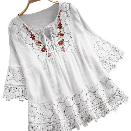 Ladies Mesh Lace Loose Shirt with Soft and Breathable Hollow-out Cotton Top for Shopping Dating Outing L White
Ladies Mesh Lace Loose Shirt with Soft and Breathable Hollow-out Cotton Top for Shopping Dating Outing L White